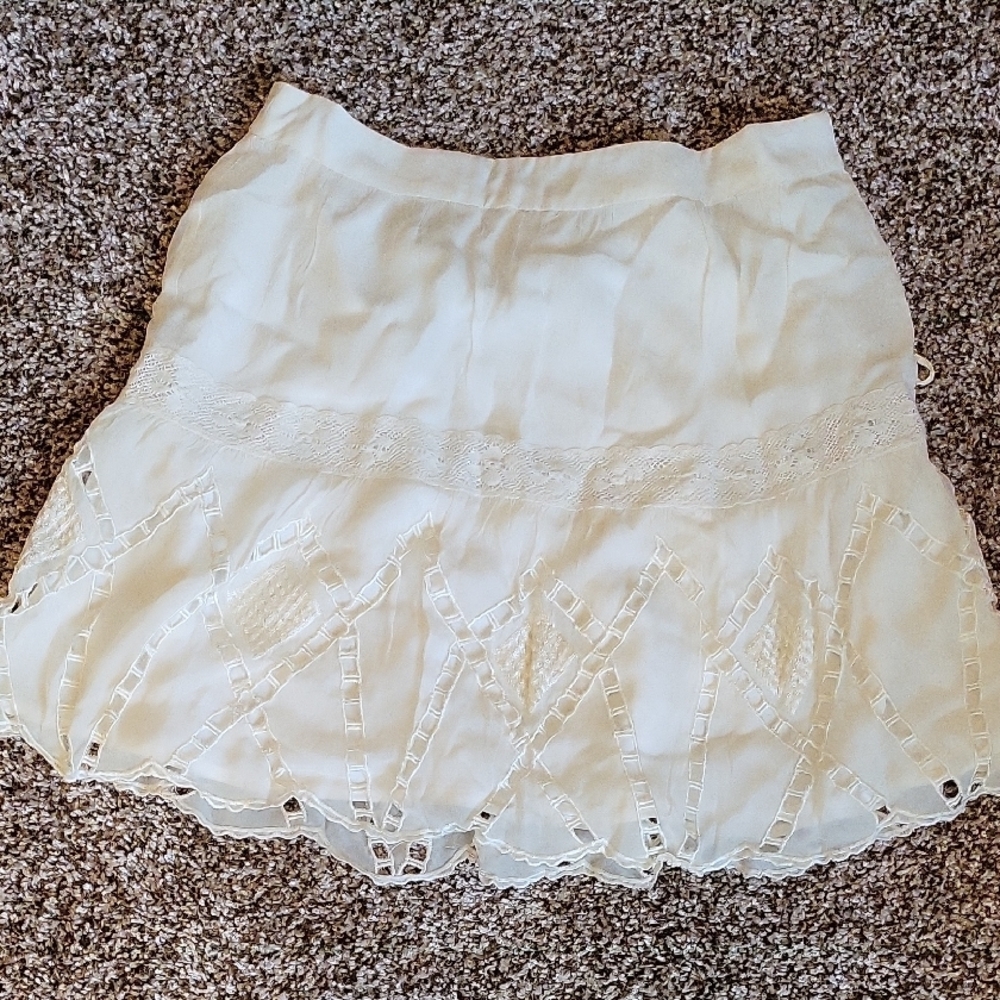 Tularosa White Embellished Skater Mini Skirt